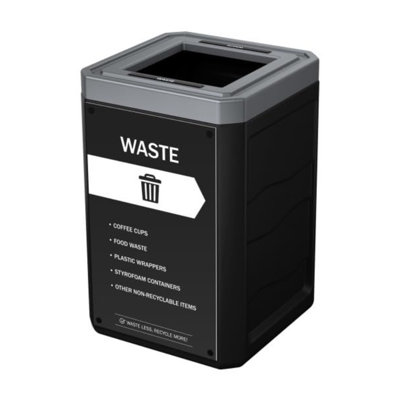 Large 50 Gallon 100% Recycled Plastic Heavy Duty Trash Can For Commercial Space With Modern High End Aesthetic Includes Sign - Waste With Sign