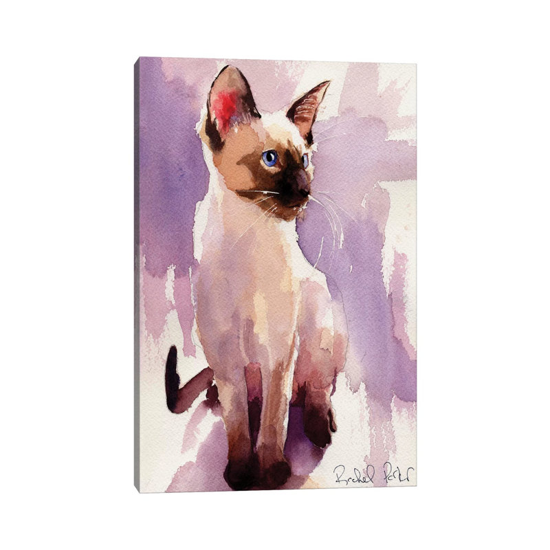 Siamese Sit With Lavender by Rachel Parker - Wrapped Canvas Gallery-Wrapped Canvas Giclée, 20.32 cm H x 30.48 cm W