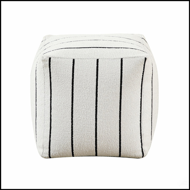 Modern Square Pouf In Off-White Jacquard Fabric, Non-Slip Ottoman For Comfortable Seating And Stylish Decor, 1Pc Bean Bag Chair