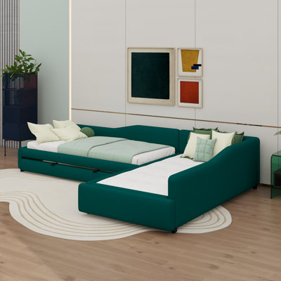 Upholstered Double Twin Size Daybed With Drawer And Trundle