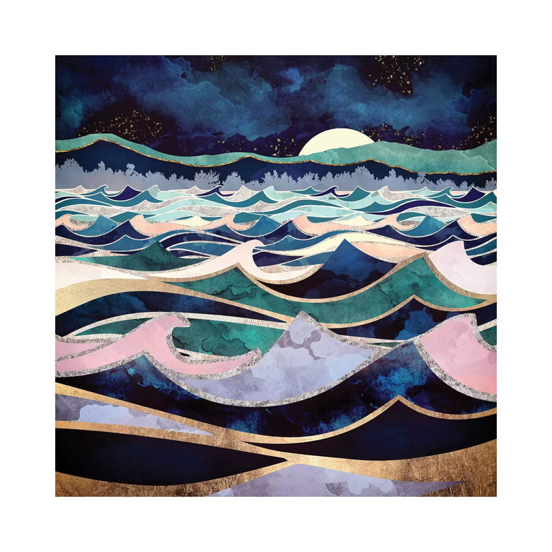 Océan au clair de lune - imprimé, Toile tendue, Pas de tapis, H 12 po x l 12 po x P 1,5 po
