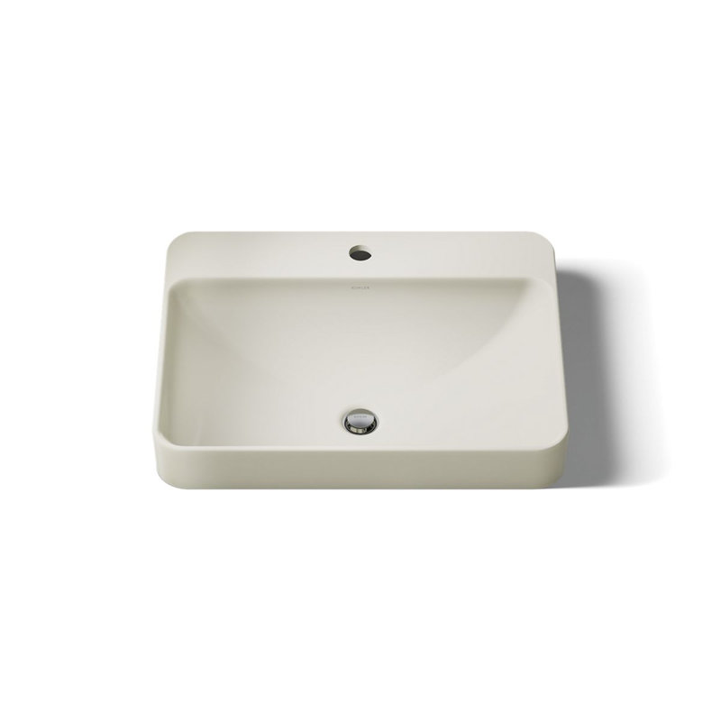 Vox Vitreous China Rectangular Vessel Bathroom Sink with Overflow, Biscuit, 1