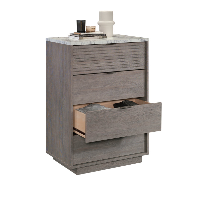 Commode 4 tiroirs moderne et fonctionnelle, finition brune