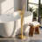 Waterfall Single-handle Freestanding Floor Mount Tub Filler Faucet With Square Hand Held Shower Modern In Brushed Gold-122513582