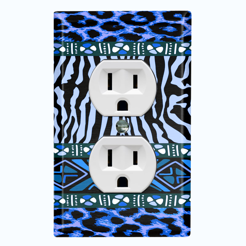 Couvercle de prise en métal pour interrupteur de lumière (motif safari tribal africain guépard bleu - bascule simple)