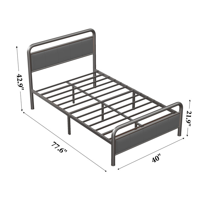Structure de lit avec tête de lit tapissier, lit plateforme en métal, Lit simple, Gris