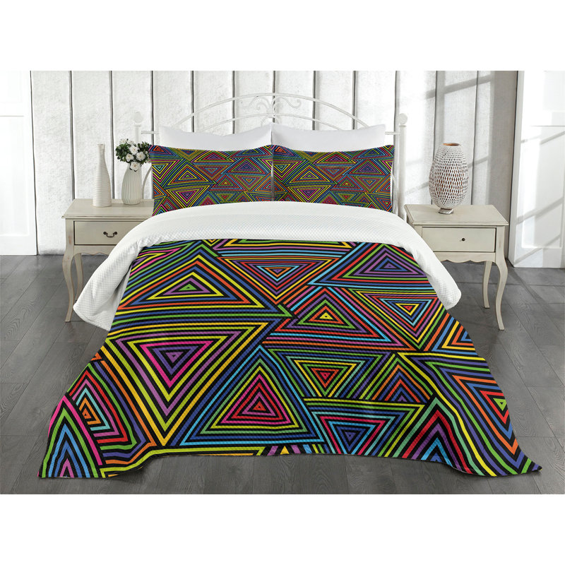 Ambesonne Geometric Bedspread Set Rainbow Colors Design Multicolor, King Coverlet/Bedspread + 2 Standard Shams