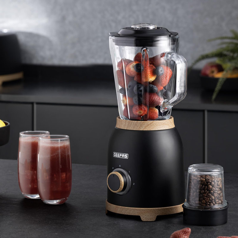 GEEPAS NordiQ 1.7L Electric Kettle, Toaster, 2-in-1 1.5L Jug Blender & 20L Microwave Oven 700W Kitchen Combo Set | Matte Finish with Wood Accents