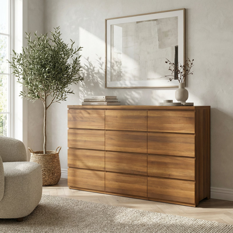 Commode double 12 tiroirs avec grand espace de rangement pour l'organisation de la chambre à coucher et le rangement des placards
