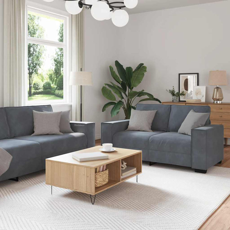 Ensemble de canapé vidaXL Velours gris foncé, métal, contreplaqué, grand bois massif, Gris foncé