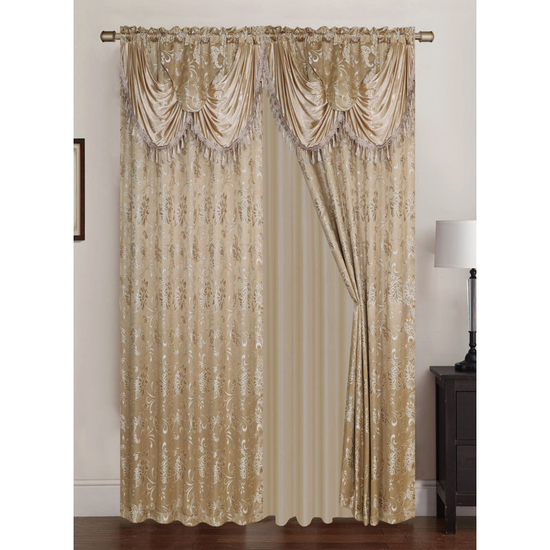 Paire de rideaux avec passe-tringle en jacquard Andalusia, Taupe