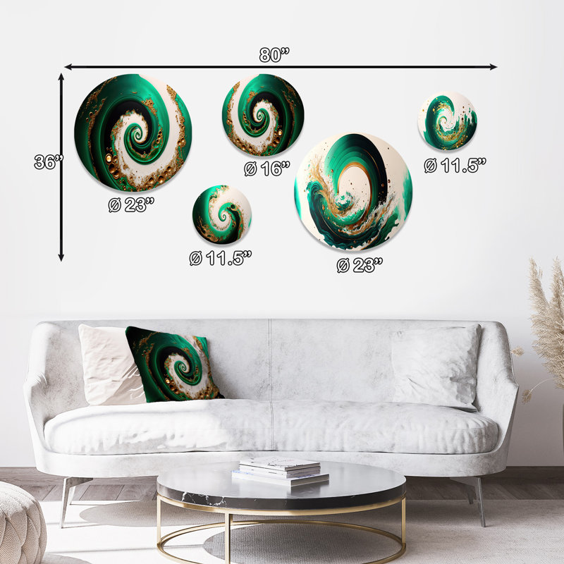 Green and Gold Crashing Waves I - Modern Spiral Metal Wall Décor