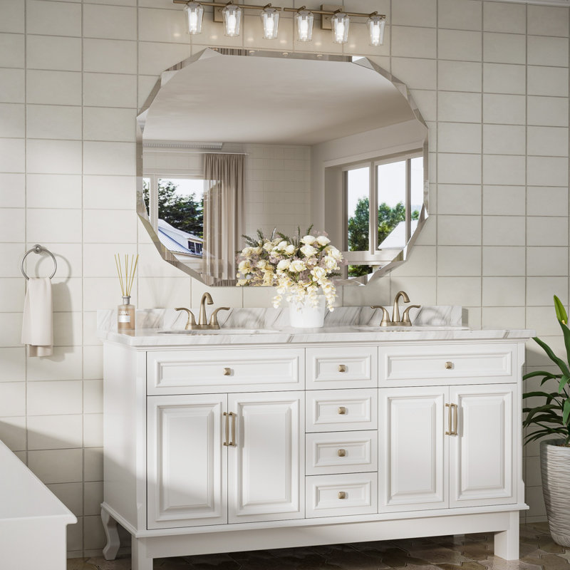 Miroir octogonal biseauté sans cadre Pearlette, 48 po x 36 po