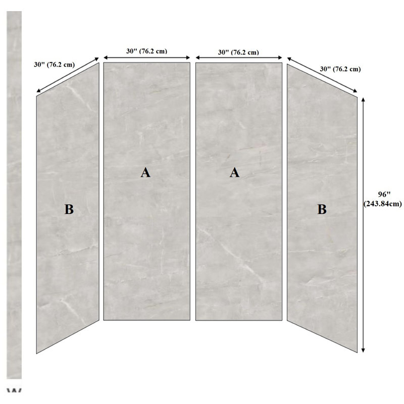 96” Waterproof SPC Shower Wall Panel Kit – 4-Piece Grout-Free Bathroom Surround(30"x60"x96"), 96" H x 30" W x 0.3" D