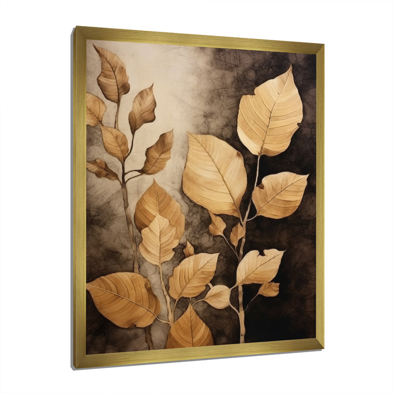 Harmonie des feuilles brunes et brunes VI, H 32 po x l 24 po x P 1 po, Encadrement doré