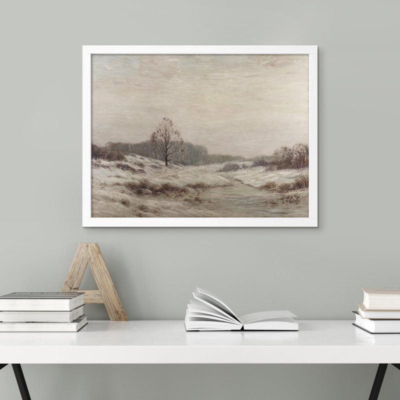 «Country Field Snow Cloudy Sky» sur papier, Blanc, H 8 po x l 10 po