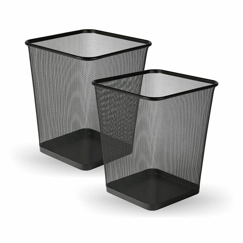 Maxel 10L Square Open Waste Bin Metal Mesh Bins Nonslip Pack of 2 Waste Paper Bin For Home Office