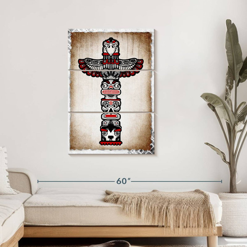 «Native American Native American Totem», ensemble de 3 pièces sur toile par NativeHeritageArt, H 45 po x l 28 po x P 1,25 po