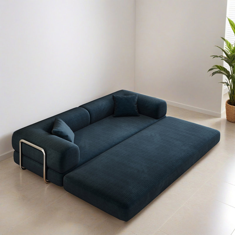 Canapé à compression de 78,81 po, canapé-lit futon convertible Comfy, canapé-lit modulaire sans os pour le salon, Bleu