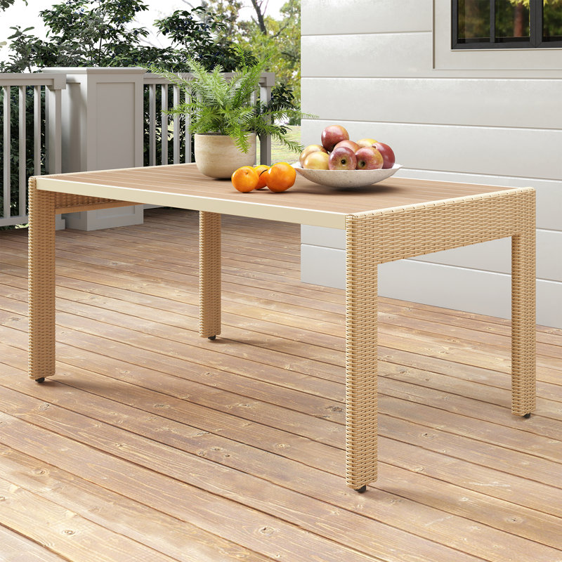 60" Wide Rectangular Patio Dining Table With Rattan Legs, Yellow