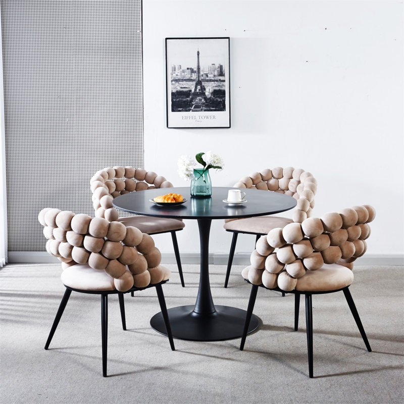 White Modern Chair With Golden Colour Iron Tube Legs, Beige Fabric