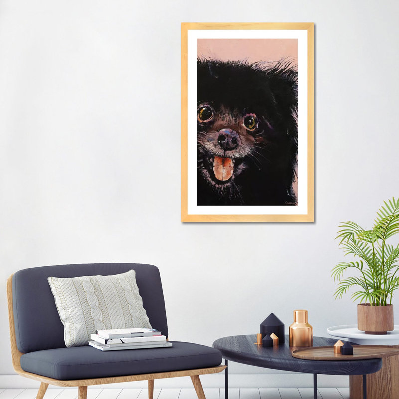 « Black Pomeranian » par Michael Creese, reproduction d’art, Papier bois naturel, Blanc, H 32 po x l 24 po x P 1 po