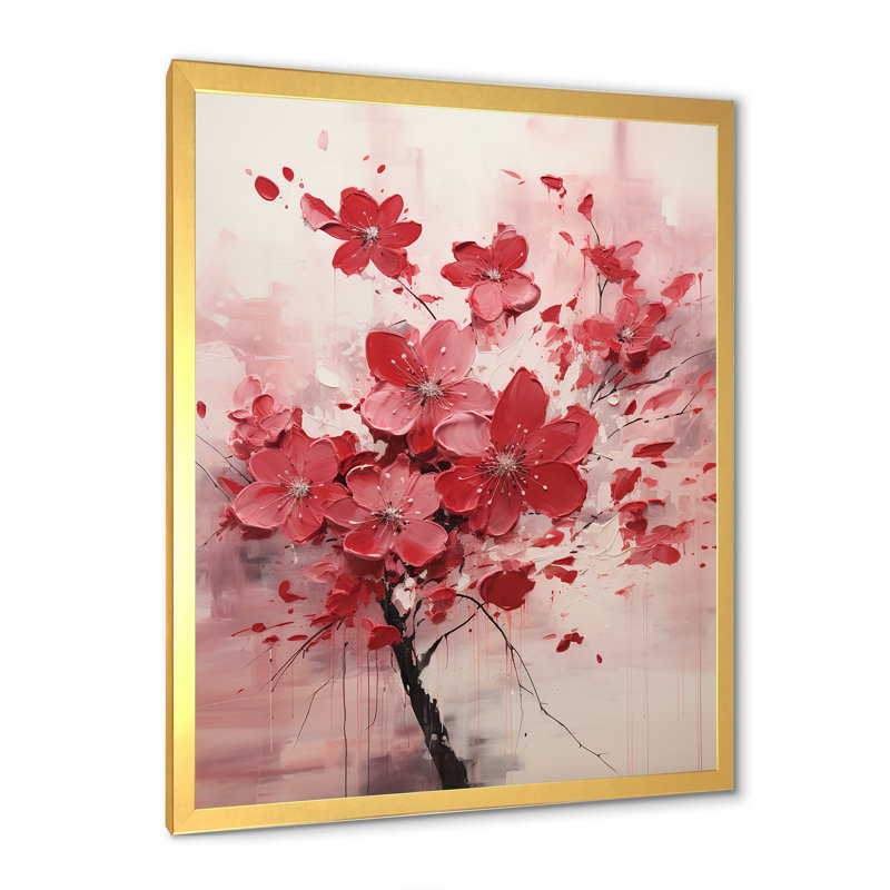Été rose cerisier en fleurs IV - Art mural cerisier en fleurs, Cadre doré simple, H 44 po x l 34 po x P 1,5 po