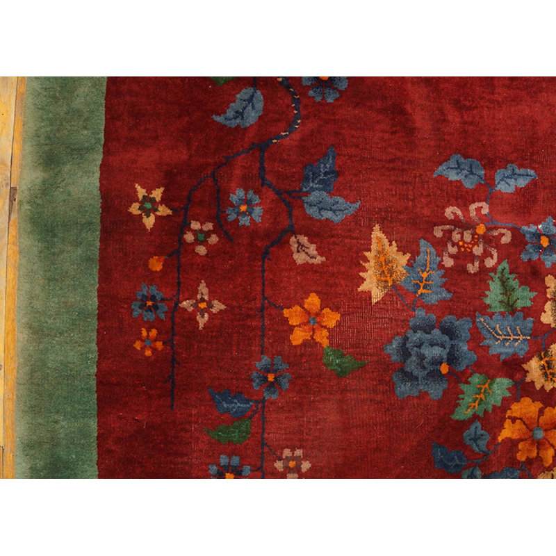 Antique Art Deco Medium Wool Red Rug
