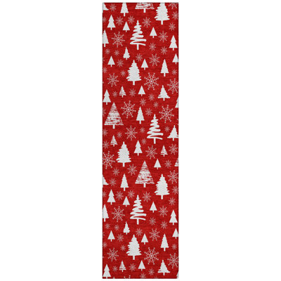Machine Washable Indoor/Outdoor Christmas Tree Xhevrie Red Rug