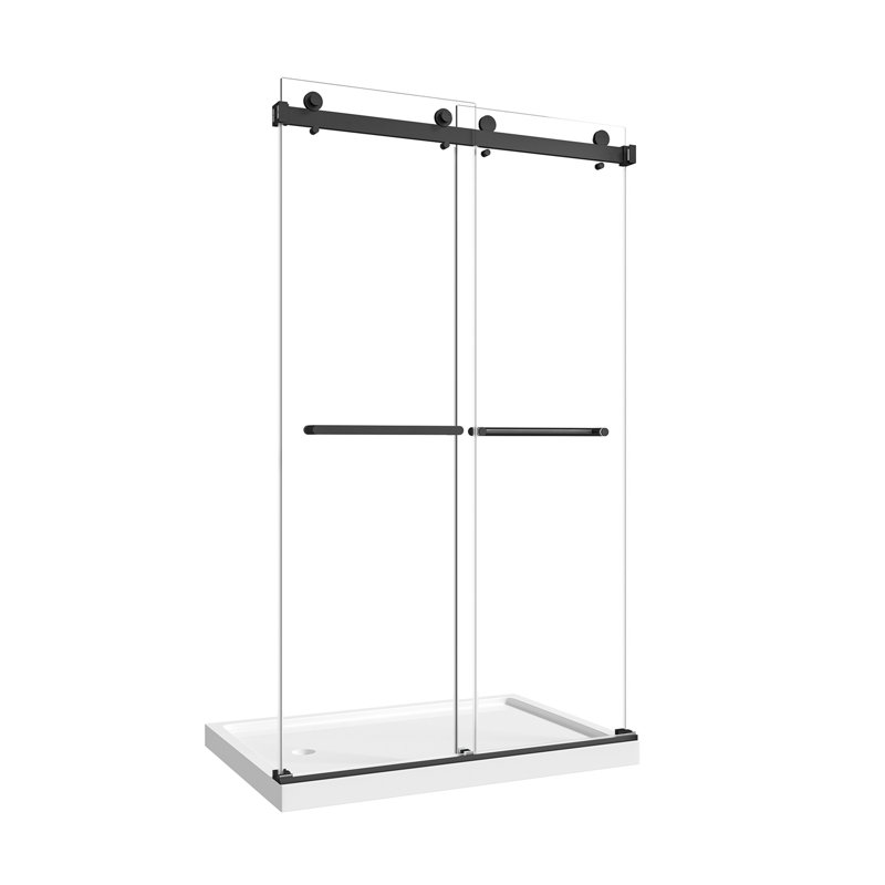 43"-48" W x 76" H Matte Black Reversible Installation Double Bypass Sliding Shower Door Easy Installation Frameless Shower Door,5/16"(8MM) Tempered Glass With Nano Explosion-proof Film