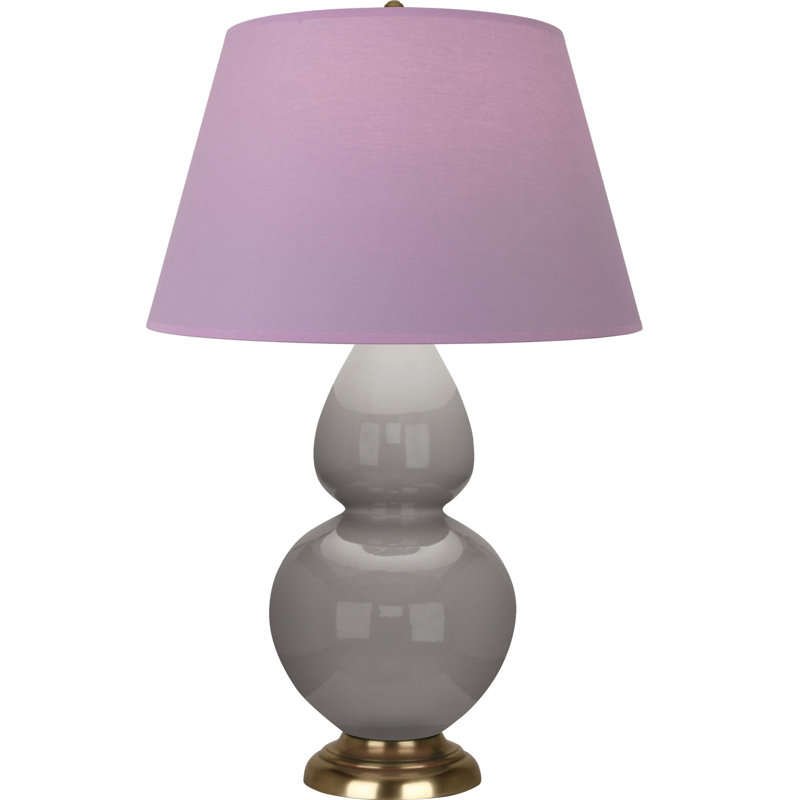 Lampe de table double gourde en céramique, Lavande / prune, Taupe fumé glacé / laiton, Laiton