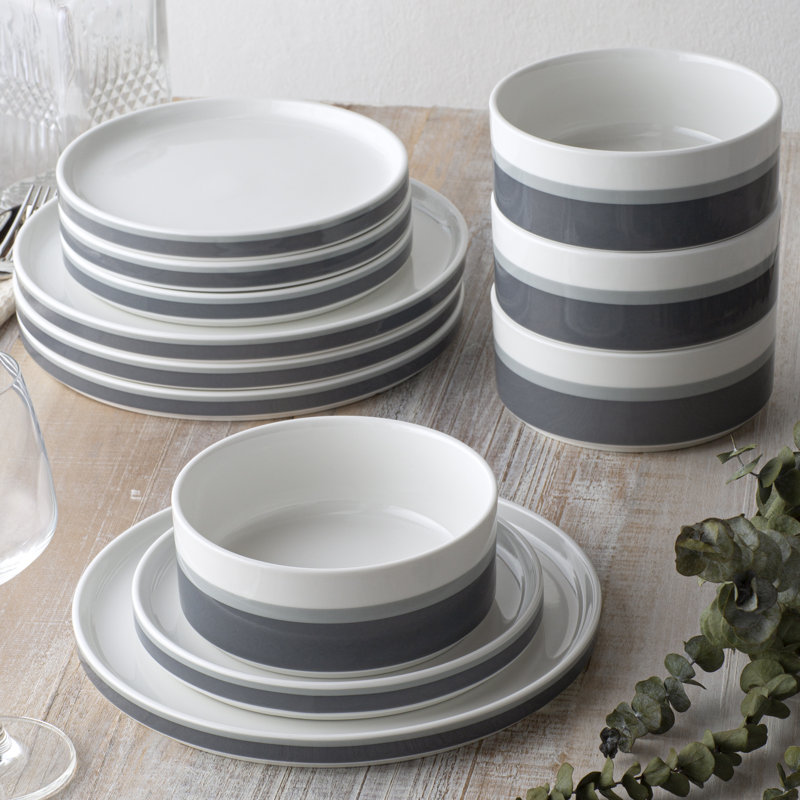 Service de table 12 pièces Noritake Colorstax Stripe, service pour 4, Gris