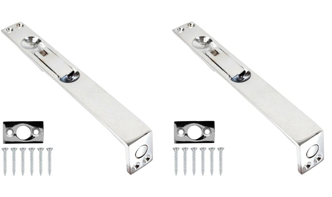Pack of 2 Flush Door Bolt in Polished Chrome Finish, Concealed Security French Double Door Bolts - 150mm