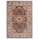 Hand Knotted Wool Area Rug in Brown And Beige