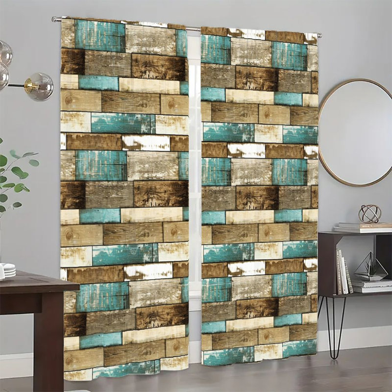 2Pcs rideaux rustiques à motif de grain de bois de style campagnard, rideaux de fenêtre filtrant la lumière de style rétro grunge pour la cuisine de la chambre à coucher, décor de passe-tringle