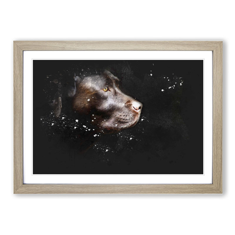 Chocolate Labrador Dog - Picture Frame Painting, 36cm H x 48cm W x 2cm D, Oak Framed
