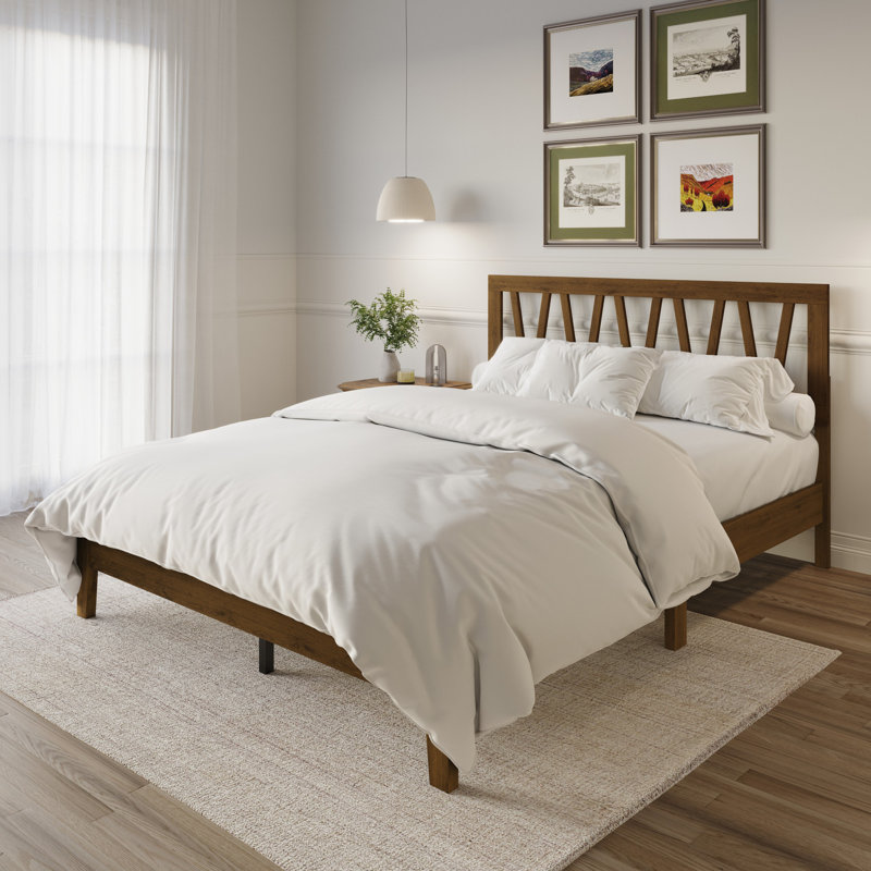 Lit à panneau en bois massif Gadsden, Brun, Grand lit