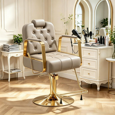 Height Adjustable Hydraulic Barber Chair, Swivel Salon Chair, Gray