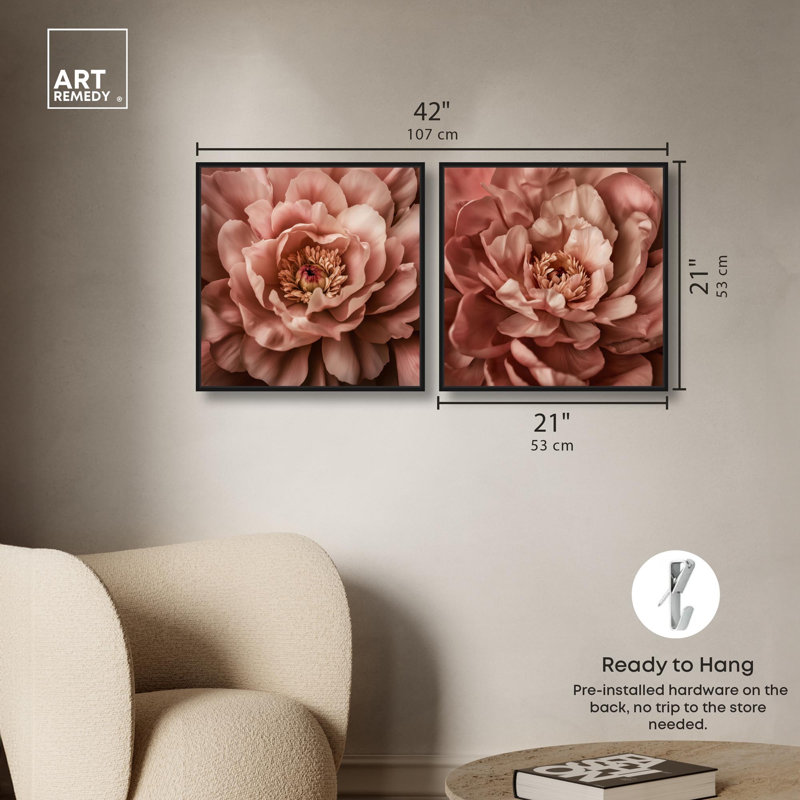 Ensemble de 2 reproductions d'art sur toile , H 21 po x l 21 po, Noir, Impression dans un cadre flottant sans passe-parto
