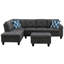 Gris foncé, en forme de L, 3 sièges, expériences de jeu et de cinéma, console porte-gobelet, coussins décoratifs, rangement, accoudoirs arrondis, dossier, ressorts attachés à la main à huit voies, canapé modulaire en lin gris anthracite avec tasse