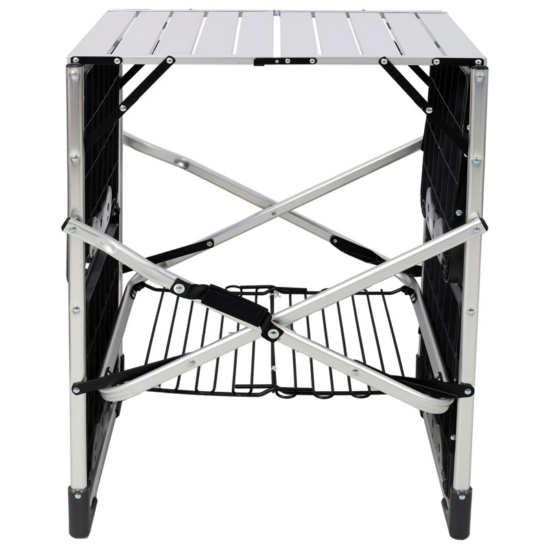 Station de cuisson portative pour l'extérieur, tables d'appoint multiples et support de rangement organisé, installation rapide et transport compact pour une utilisation extérieure en camping