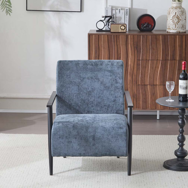 Fauteuil d'appoint rembourré avec structure en métal, Bleu gris, 1