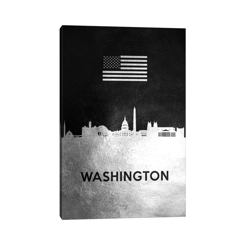 Washington Silver Skyline by Adrian Baldovino - Wrapped Canvas Painting, 66.04 cm H x 45.72 cm W x 1.91 cm D