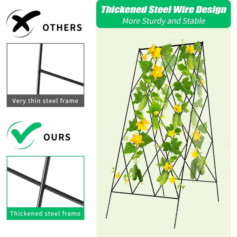 Cucumber Trellis, 2 Pack Metal Foldable A Frame Garden Trellis For Raised Bed Climbing Plants, Vegetables, Includes Plant Support Clips, Twist Ties, Plastic Ties, A Frame Trellis, Black