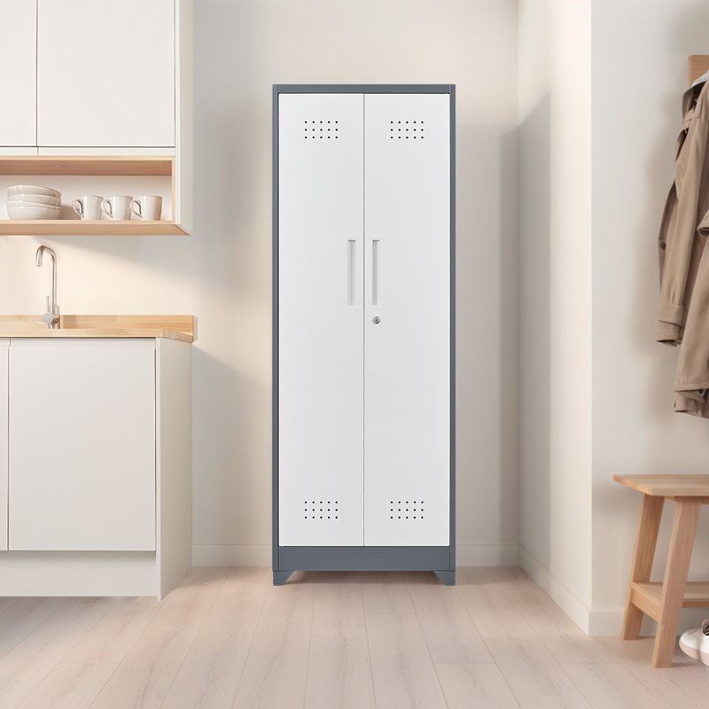 Grande armoire à outils en acier avec cadre renforcé, surface antirouille, portes verrouillables et tablettes réglables, Gris