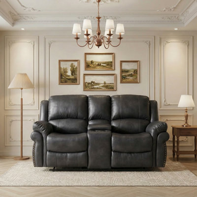Causeuse inclinable 73,2 po - Similicuir, inclinables doubles 90 ° à 160 °, console centrale avec 2 porte-gobelets.