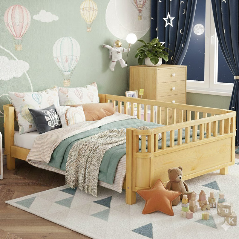 Wood Platform Bed For Kids, Full, Natural