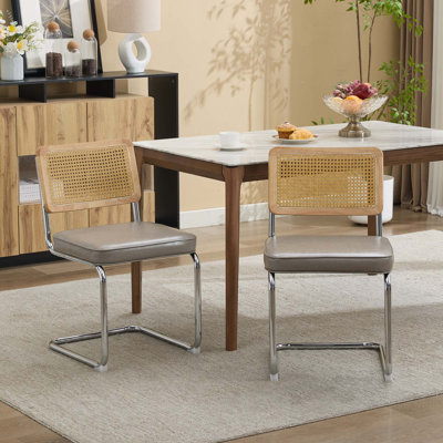 Chaises de salle à manger RetroWeave recouvertes de cuir PU avec pattes en métal