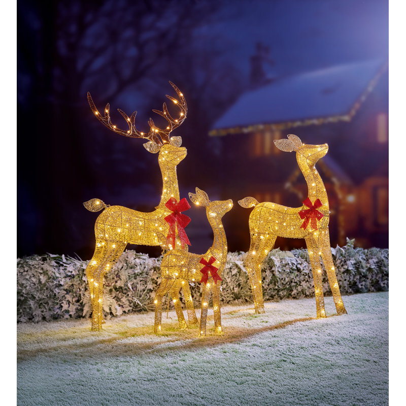 Gold Glitter Fabric Reindeer Family