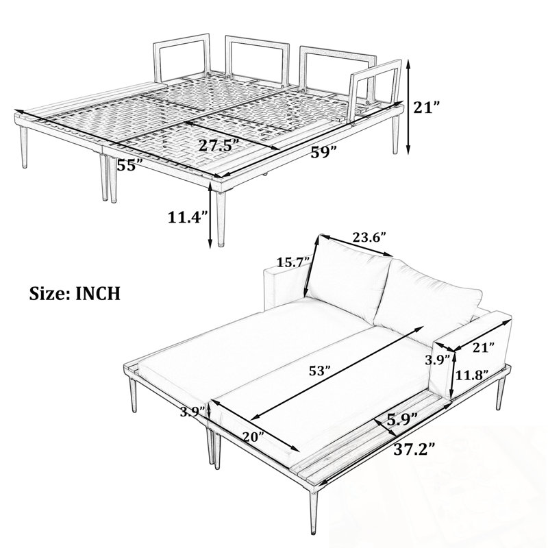 Chaise longue à structure en métal avec coussin moelleux, Gris